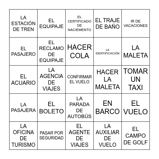 A viajar Bingo Card
