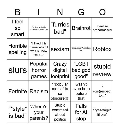 Stupid comments from children Bingo Card