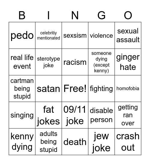 south park Bingo Card
