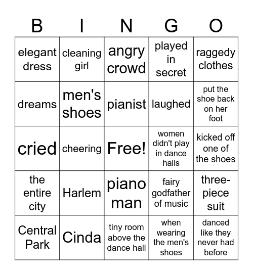 The Piano Man's Shoes Bingo Card