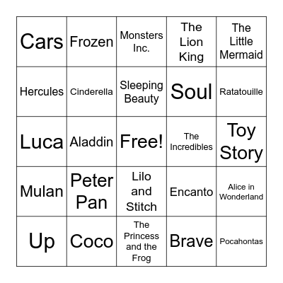 Disney BINGO Card
