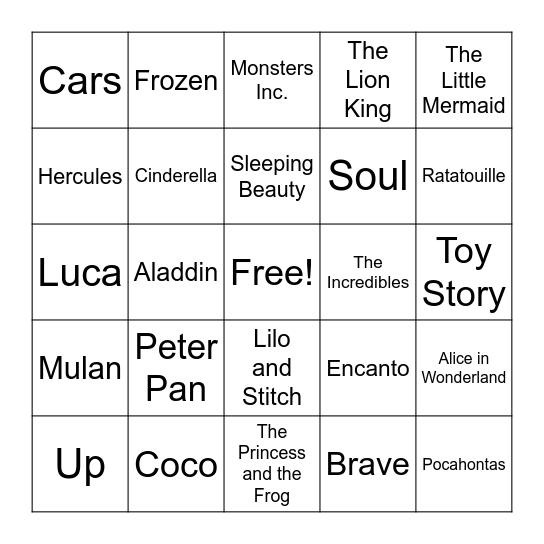 Disney BINGO Card