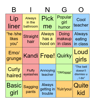 School bingo Card