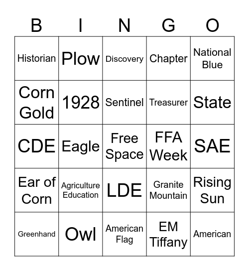 FFA Week Bingo Card