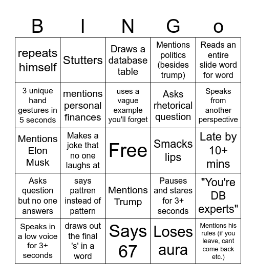 DB Bingo Card