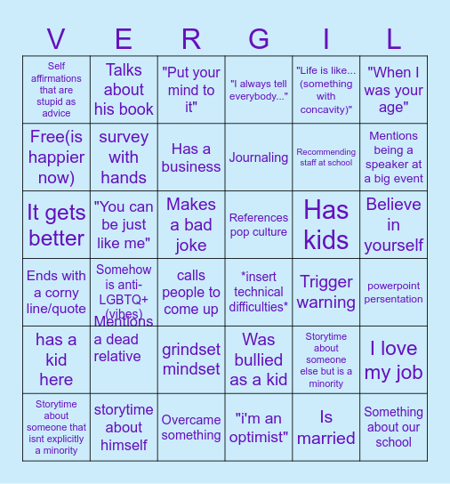 Motivational Speaker Bingo Card