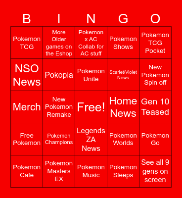 Pokemon Presents Feb 2026 Bingo Card
