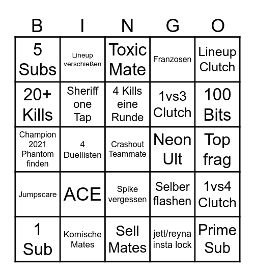 Twitch bingo Card
