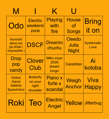 MIKU EXPO 2026 Bingo Card