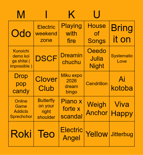 MIKU EXPO 2026 Bingo Card