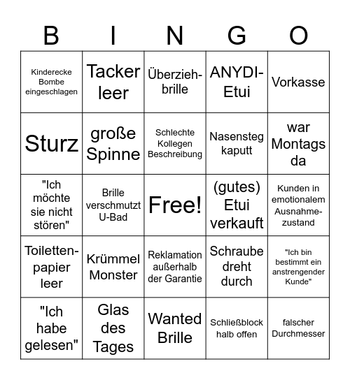 Fünftes Arbeitsbingo Card