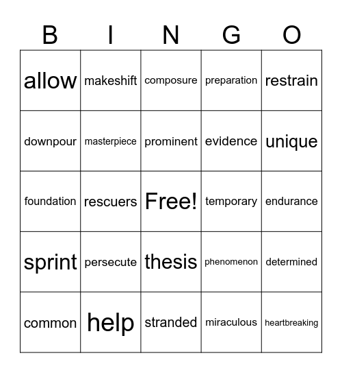 February Bingo Card