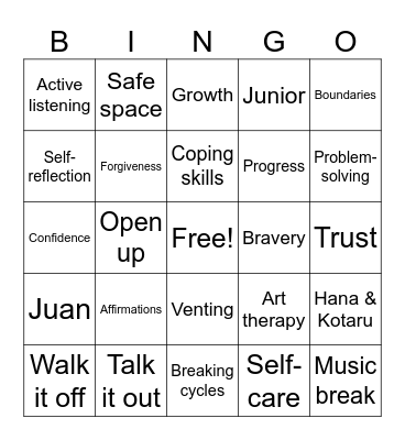Mental Health Bingo Card