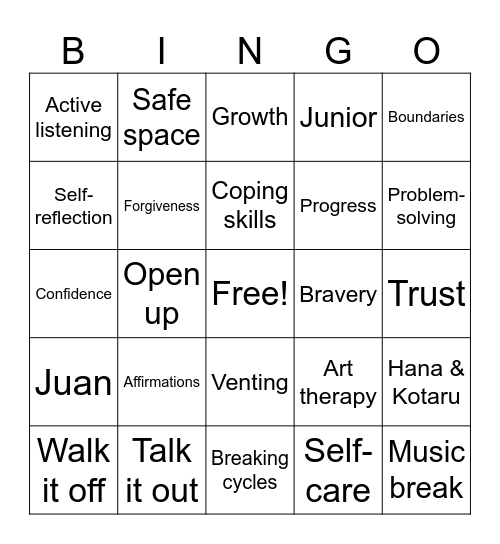 Mental Health Bingo Card
