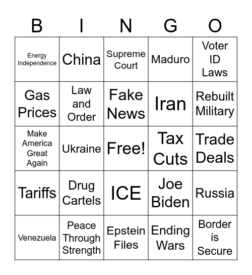 State of Union 2026 Bingo Card