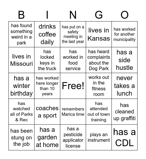Mandatory Fun Bingo Card