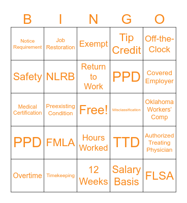 STILLWATER Bingo Card