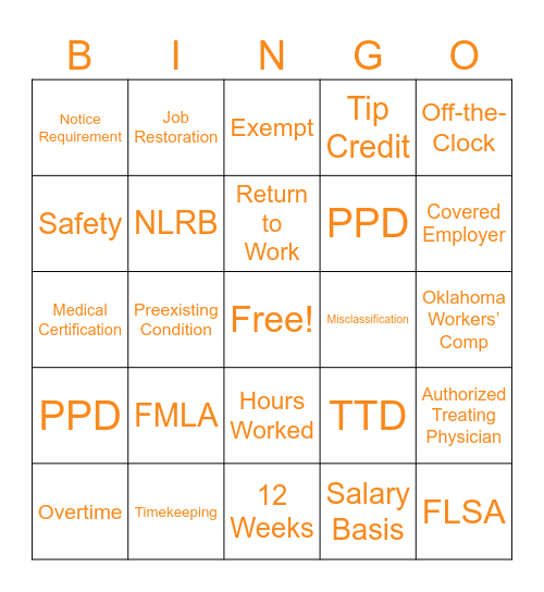STILLWATER Bingo Card
