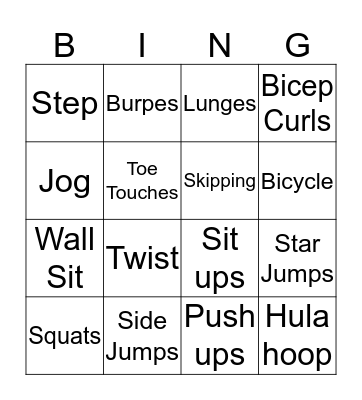Fitness Bingo Card