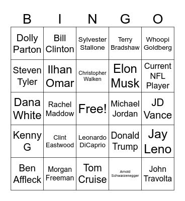 Celebrity Deadpool Bingo Card