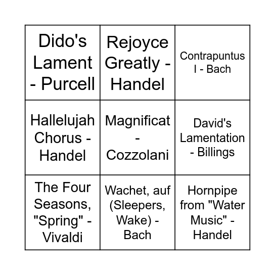 Section 3 Listening Bingo Card