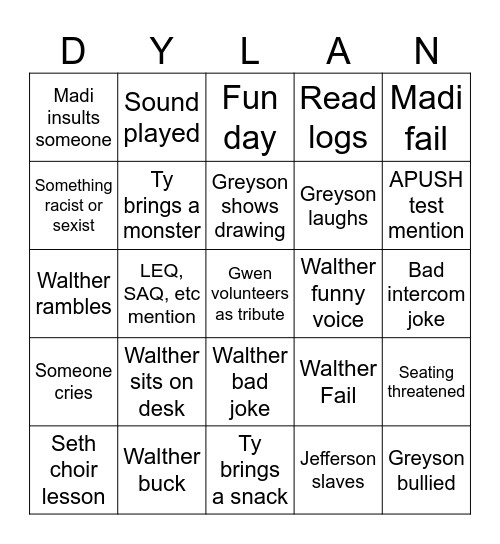 APUSH Bingo Card