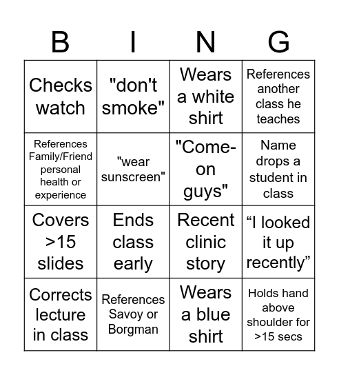 McGriddle Bingo Card