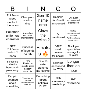 Pokémon Day Bingo Card