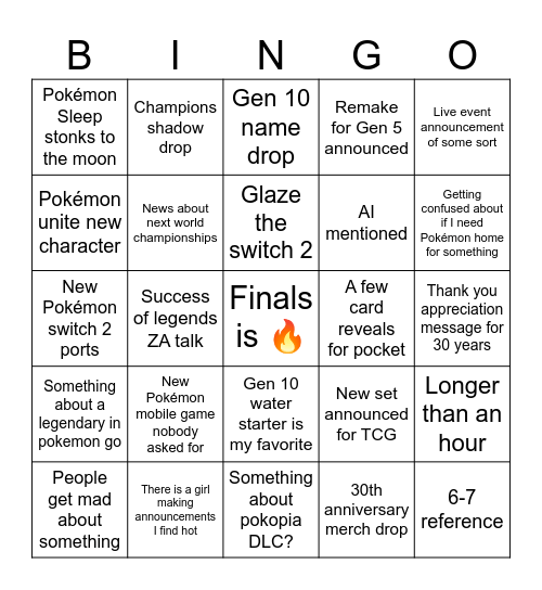 Pokémon Day Bingo Card