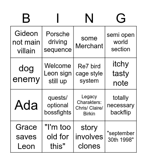 RE9 Bingo v1 4x4 Bingo Card