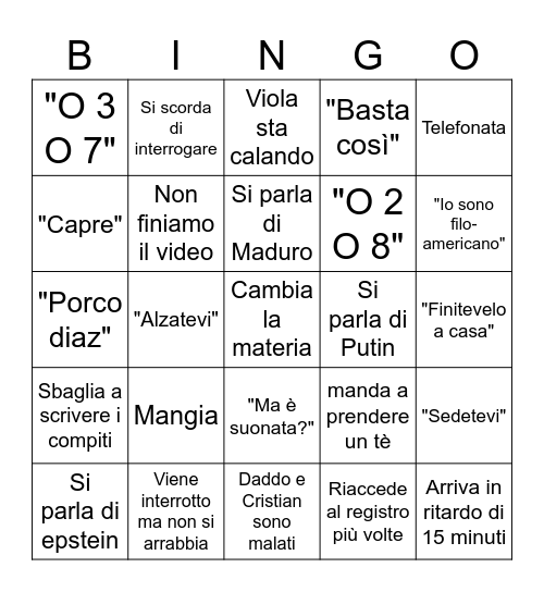 ...... Bingo Card