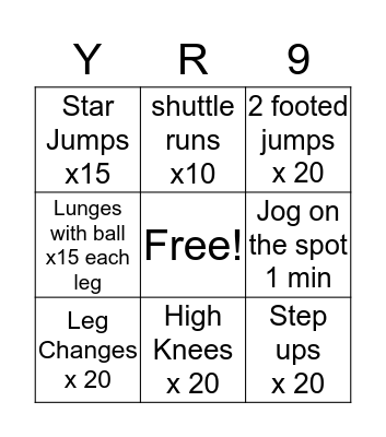 Fitness Bingo Cards Bingo Card