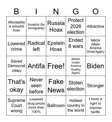 2026 State of the Union Bingo Card