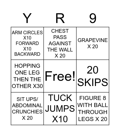 Fitness Bingo Card Bingo Card