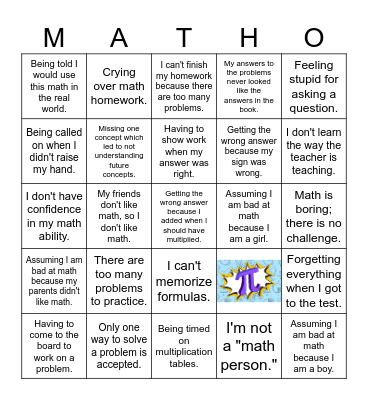 Math Anxiety Bingo Card