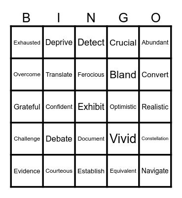 Vocabulary Bingo Card