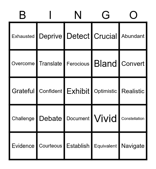 Vocabulary Bingo Card
