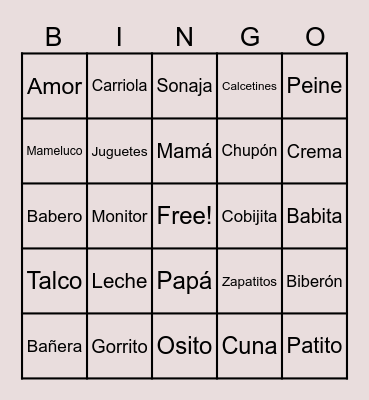 Baby shower Bingo Card