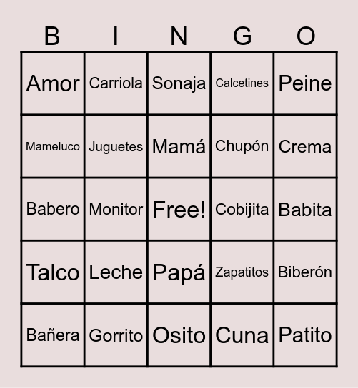 Baby shower Bingo Card