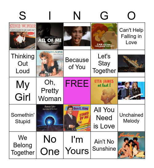 Love Songs Bingo Card