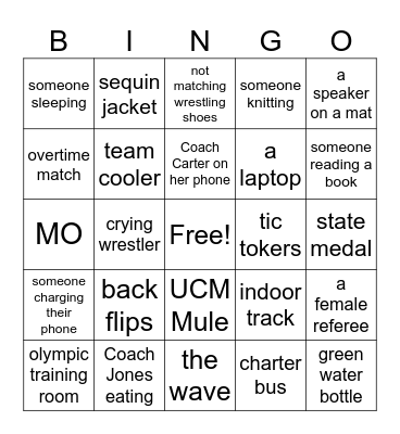 State Wrestling BINGO Card