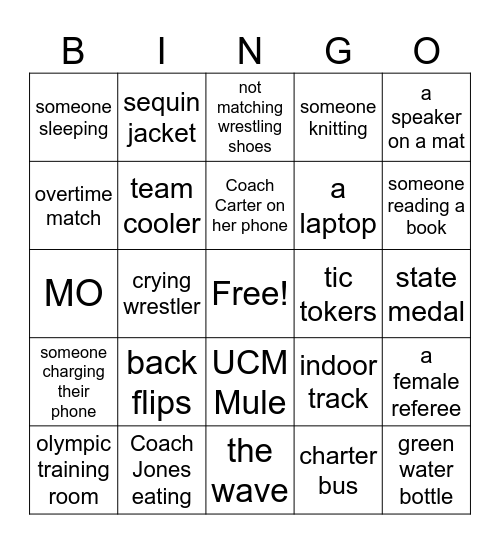 State Wrestling BINGO Card