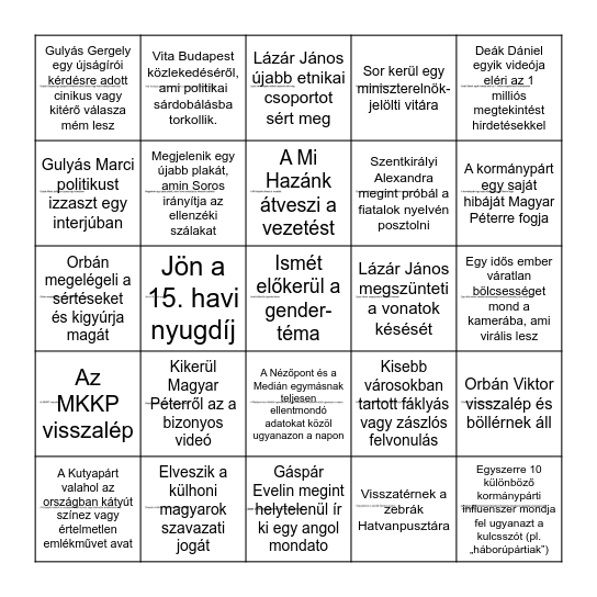 Választási bingó Bingo Card