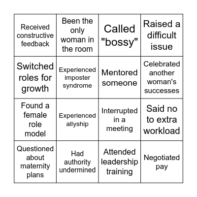 International Women's Day Bingo Card