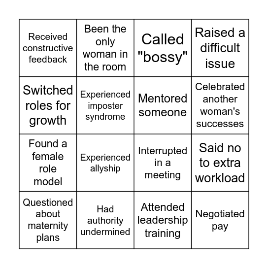 International Women's Day Bingo Card