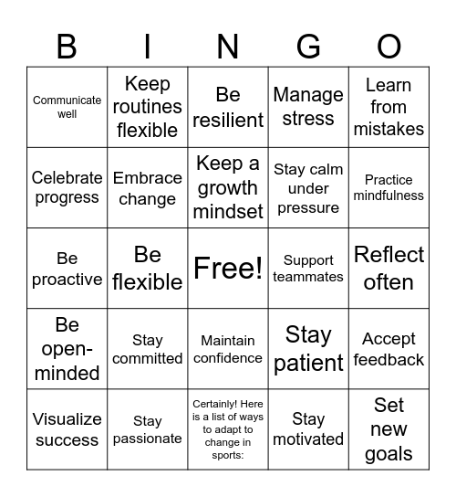 Adapting to Change Bingo Card