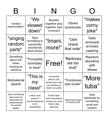 Stowe Bingo Card