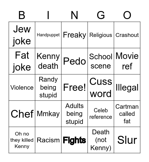 South park Bingo Card