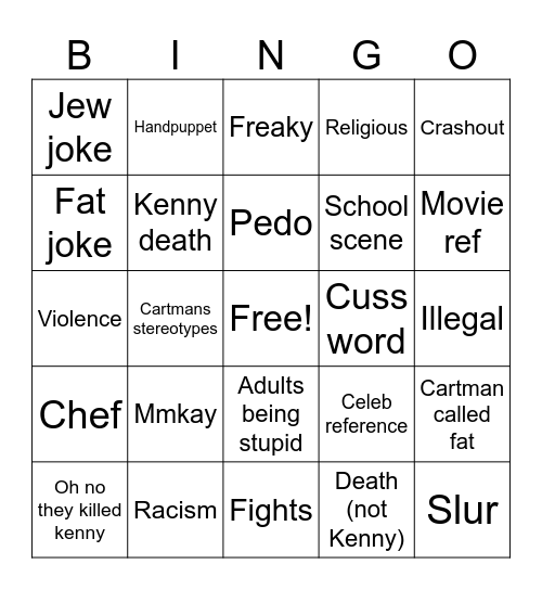 South park Bingo Card
