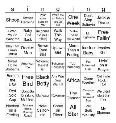 Sing Along Songs Bingo Card